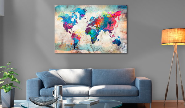 Quadro di sughero 'World Map: Colourful Madness'