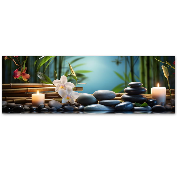 Kunstdruck auf Leinwand 'Orchids and Zen Stones on Water 3'