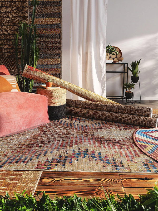 Design In- &amp; Outdoor Runder Teppich Kenya Bunt