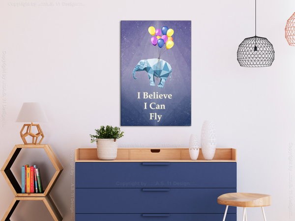Kunstdruck auf Leinwand 'Flying Elephant Vertical'