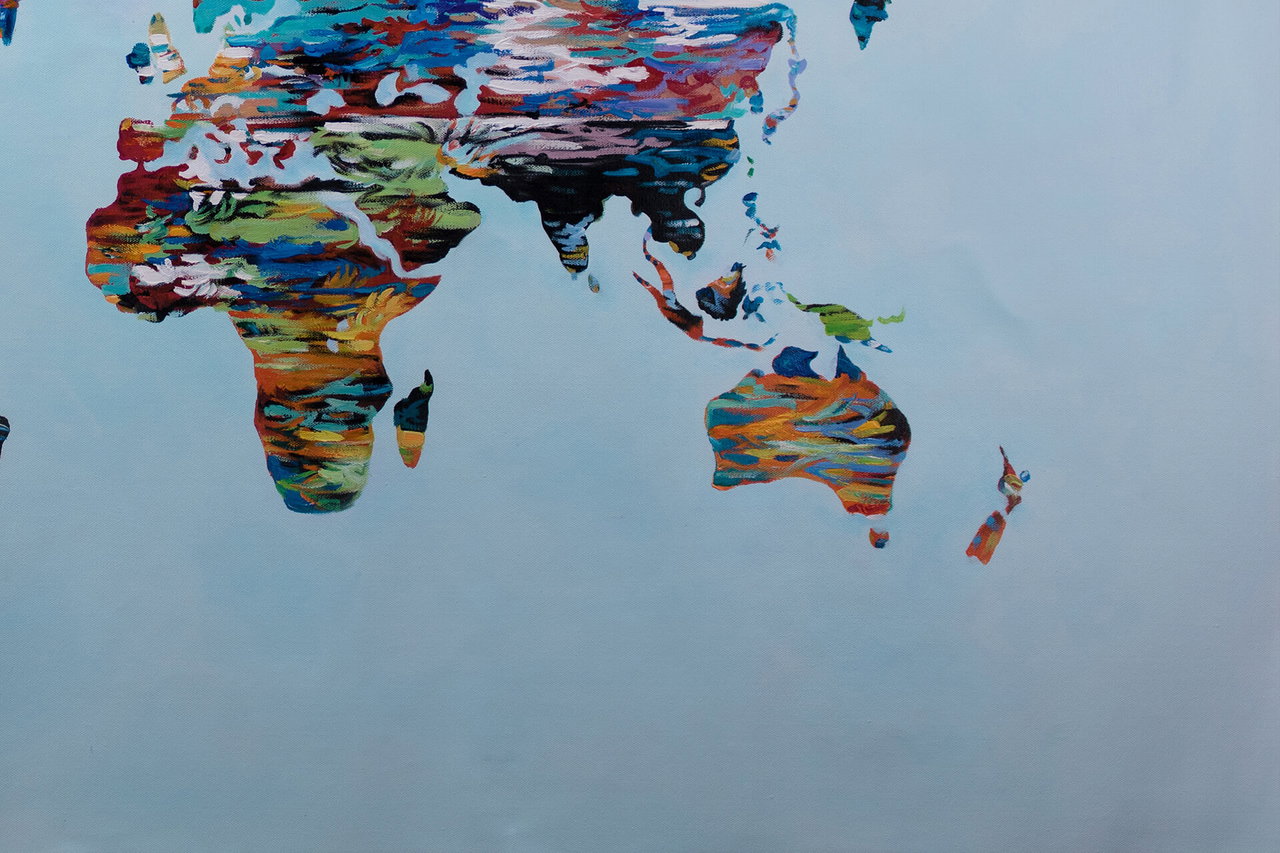 XXL Olieverf schilderijen 'The World is Colourful' | Handgeschilderd unicum komt in de ruimte goed tot zijn recht.