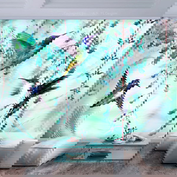 Carta da parati 'Flying Hummingbirds (Green)'