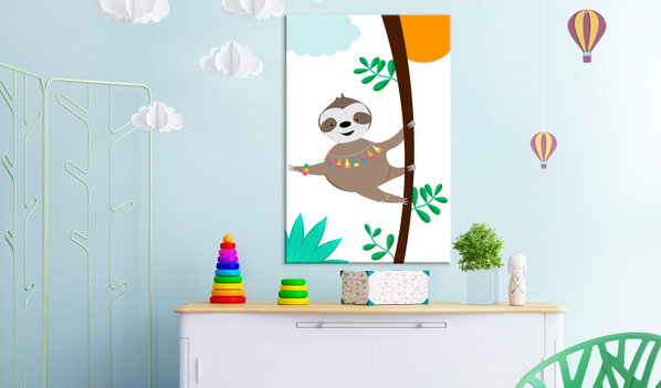 Umjetnički print na platnu 'Happy Sloth Vertical'