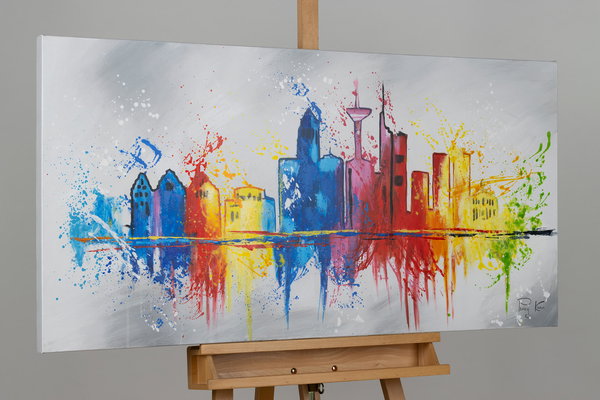 Handgemaltes Gemälde 'Frankfurt im Flug' 120x60cm | inkl. Echtheitszertifikat