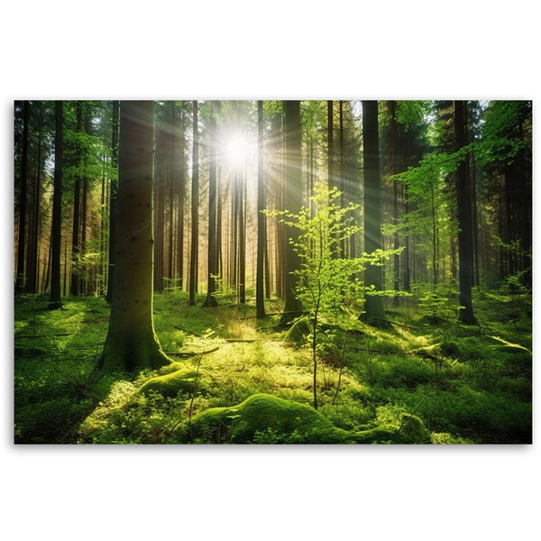 Kunstdruck auf Leinwand 'Green Forest Sunlight 1'