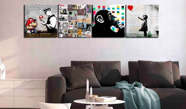 Kunstdruck auf Leinwand 'Banksy Collage (4-teilig)'
