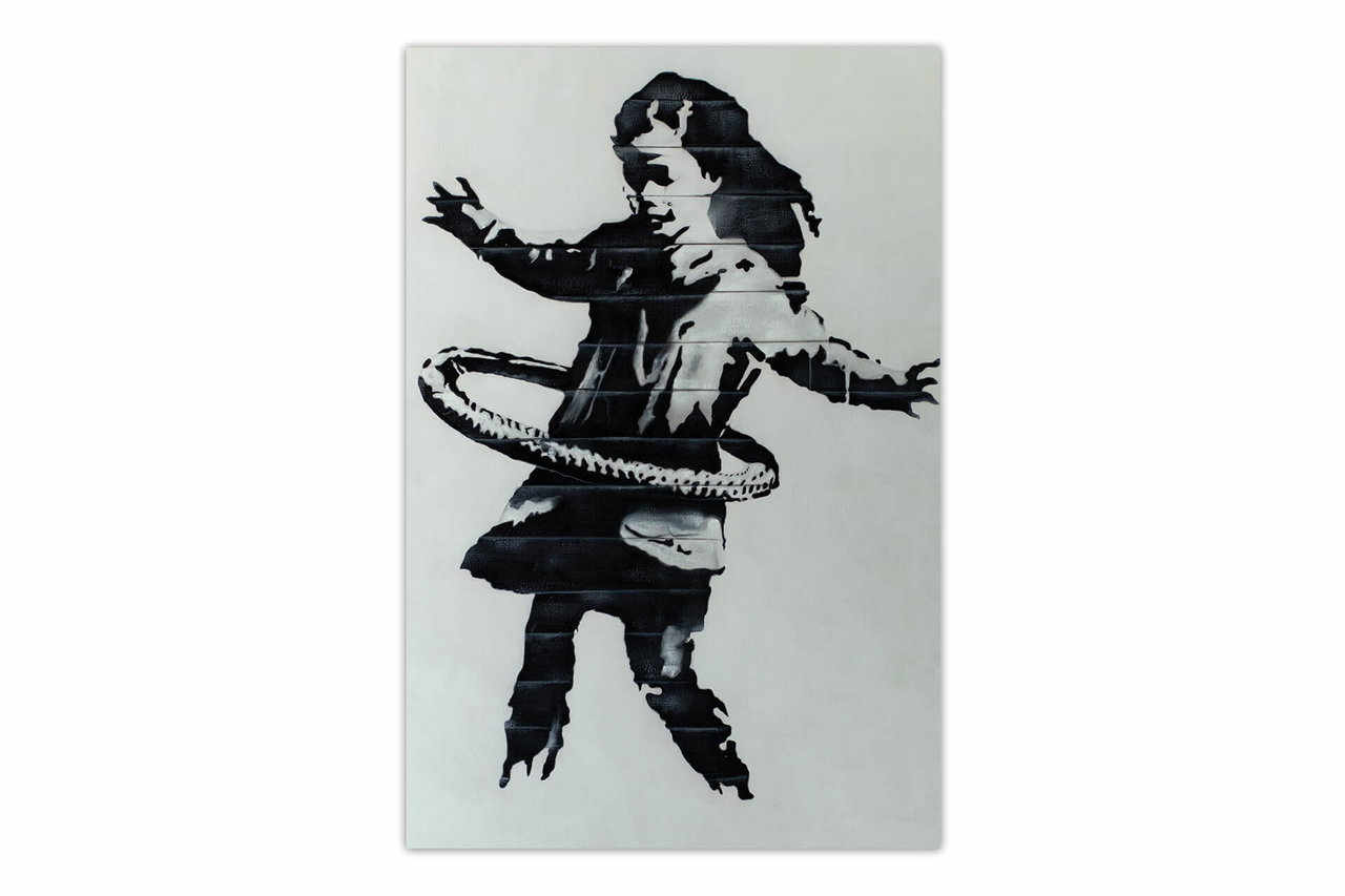 Olieverf schilderijen 'Banksy's Have Fun' | Handgeschilderd unicum 120x180cm komt in de ruimte goed tot zijn recht.