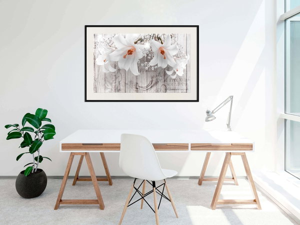 Poster 'Lilies on Wood'