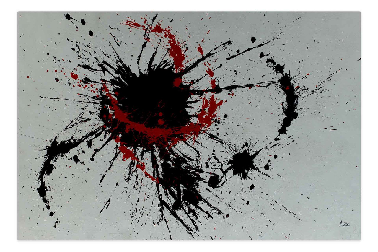 Olieverf schilderijen 'Black and Red' | Handgeschilderd unicum 180x120cm komt in de ruimte goed tot zijn recht.