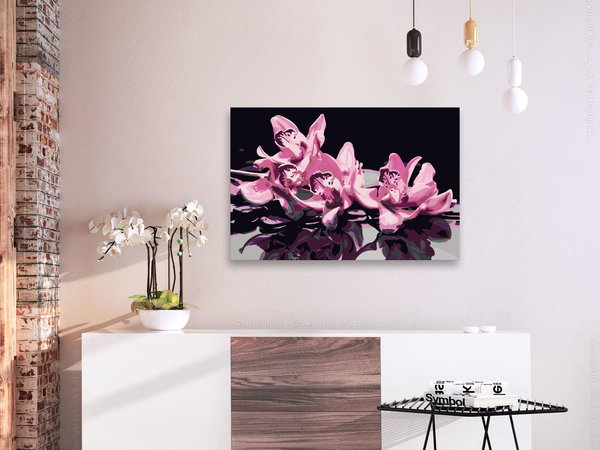 Malen nach Zahlen für Erwachsene 'Rosarote Orchidee (schwarzer Hintergrund)'