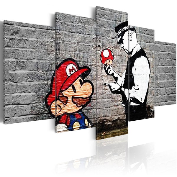 Umelecké výtlačky na plátne 'Super Mario Mushroom Cop (Banksy)'