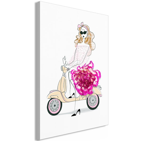 Umjetnički print na platnu 'Girl on a Scooter Vertical'