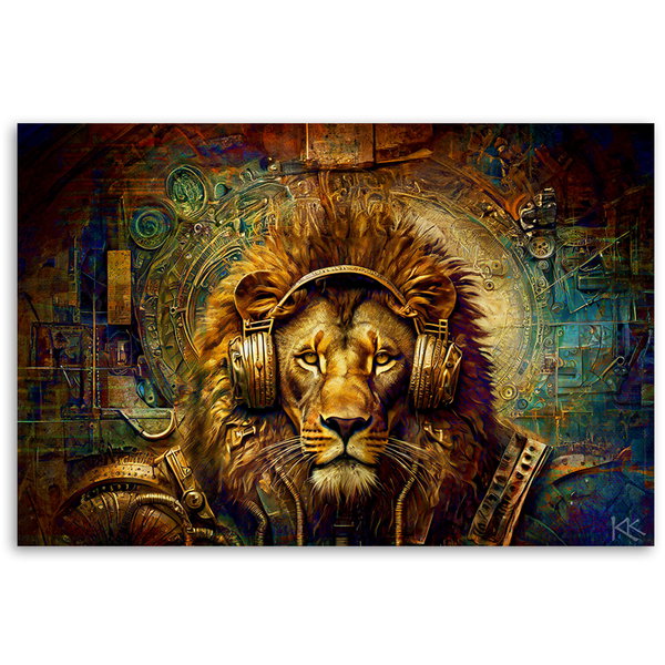 Kunstdruck auf Leinwand 'Cyber Lion DJ Vibes 1'