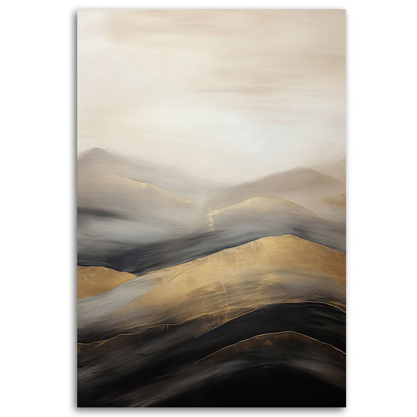 Kunstdruck auf Leinwand 'Golden Waves on Monochrome 2'