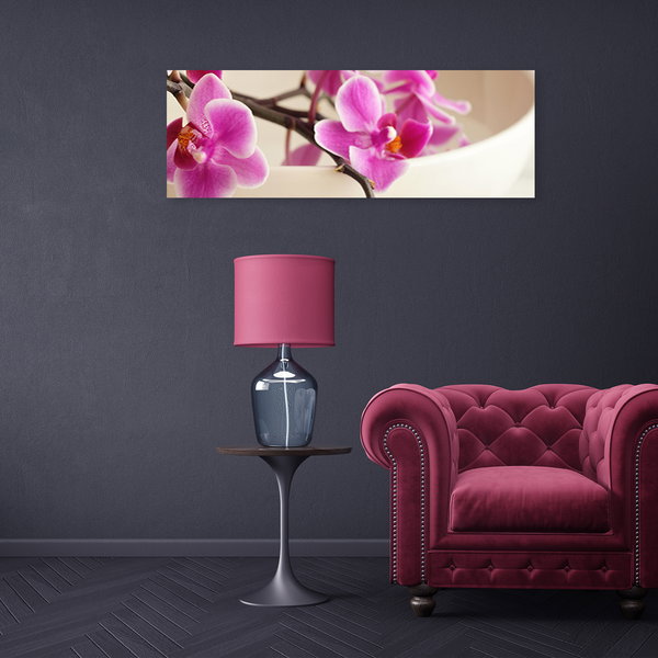 Kunstdruck auf Leinwand 'Pink Orchids in Ceramic Bowl'