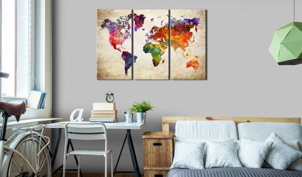 Kunstdruck auf Leinwand 'The World's Map in Watercolor'