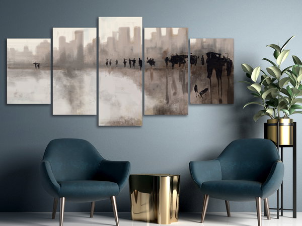 Art print on canvas 'City in the Rain (5 Parts) Wide'