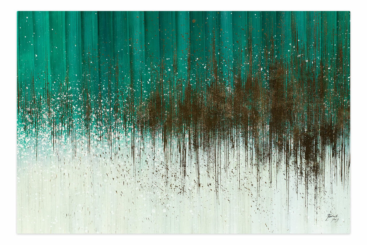 Olieverf schilderijen 'Azure Coast' | Handgeschilderd unicum 180x120cm komt in de ruimte goed tot zijn recht.
