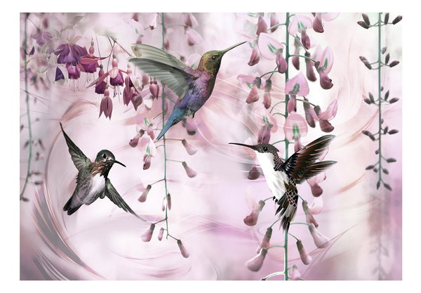 Selbstklebende Tapete 'Flying Hummingbirds (Pink)'