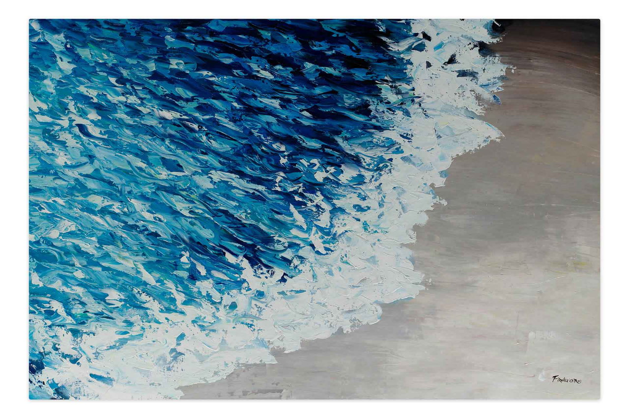Olieverf schilderijen 'Sparkling Wave' | Handgeschilderd unicum 180x120cm komt in de ruimte goed tot zijn recht.