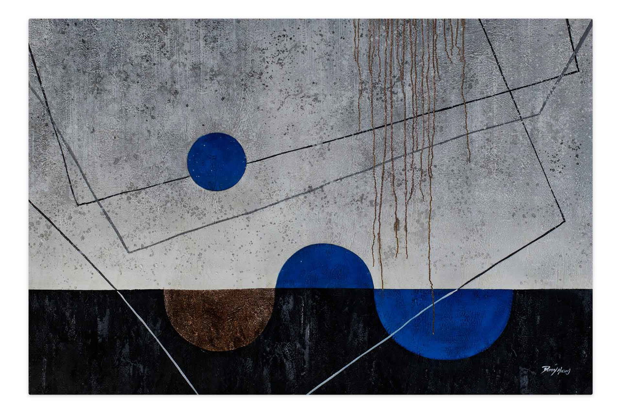 Olieverf schilderijen 'Geometric Thoughts' | Handgeschilderd unicum 180x120cm in de ruimte.
