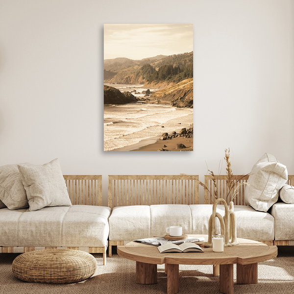 Kunstdruck auf Leinwand 'Rocky Coastline at Dusk'