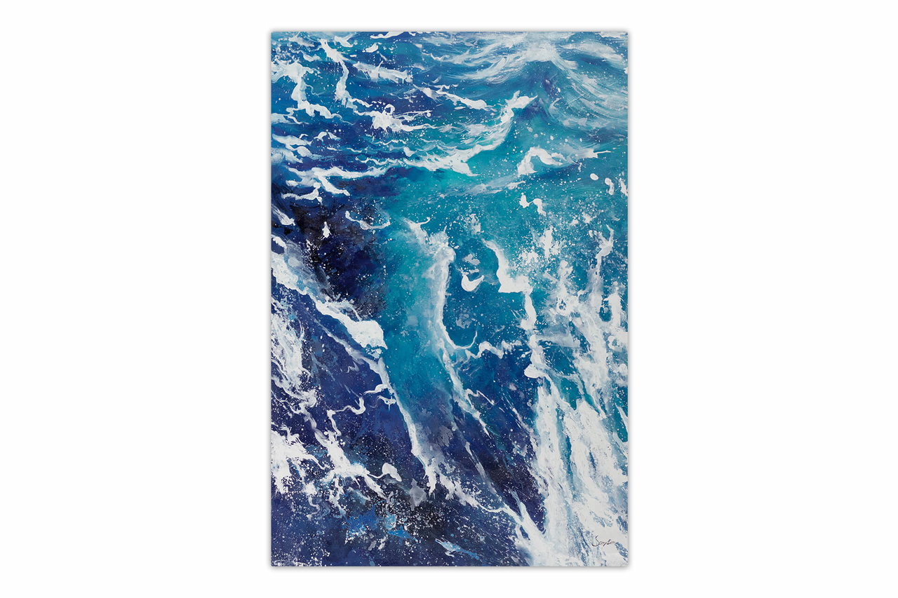 XXL Olieverf schilderijen 'Powerful Waves' | Handgeschilderd unicum komt in de ruimte goed tot zijn recht.