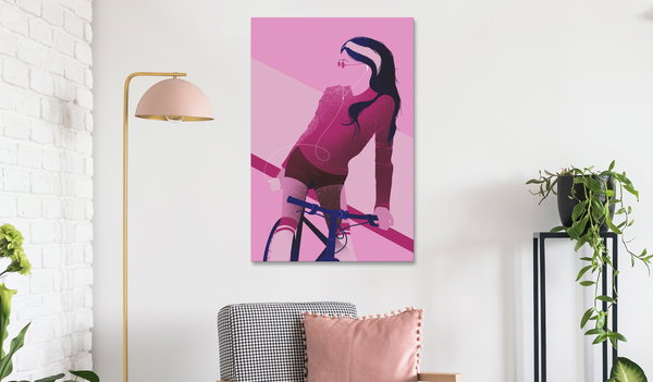 Kunstdruck auf Leinwand 'Woman on Bicycle Vertical'