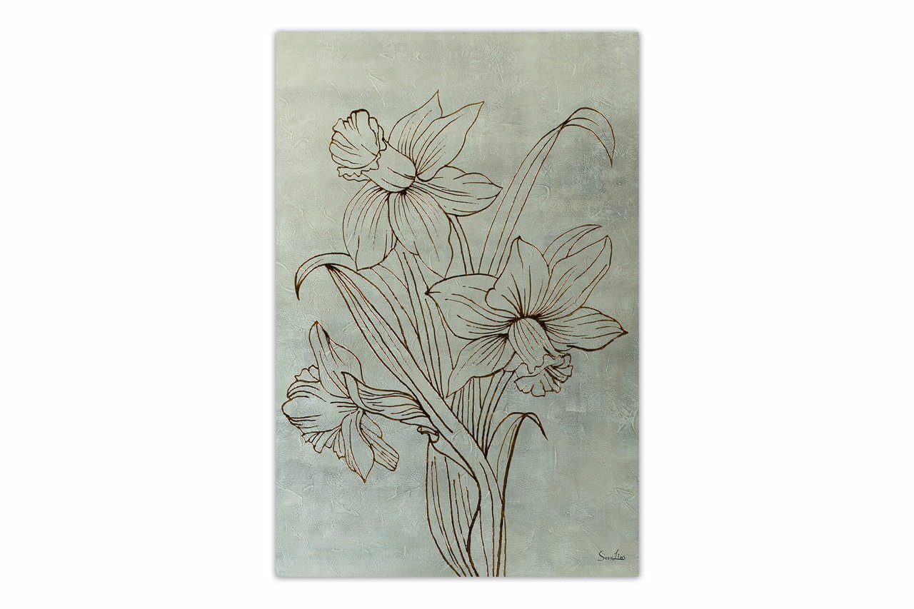 Olieverf schilderijen 'Magic Narcissus' | Handgeschilderd unicum 120x180cm komt in de ruimte goed tot zijn recht.
