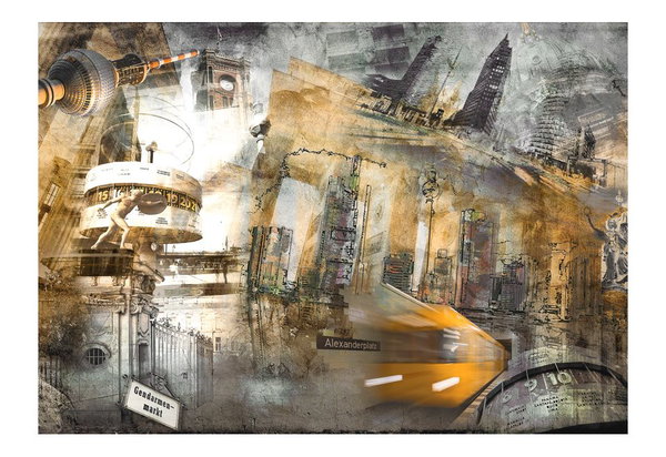 Tapete 'Berlin - Collage (orangene)'