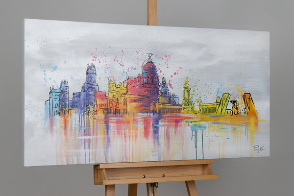 Handgemaltes Gemälde 'Madrid Skyline Silhouette' 120x60cm | inkl. Echtheitszertifikat