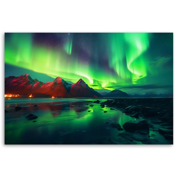 Kunstdruck auf Leinwand 'Aurora Borealis Over Tranquil Lake 2'
