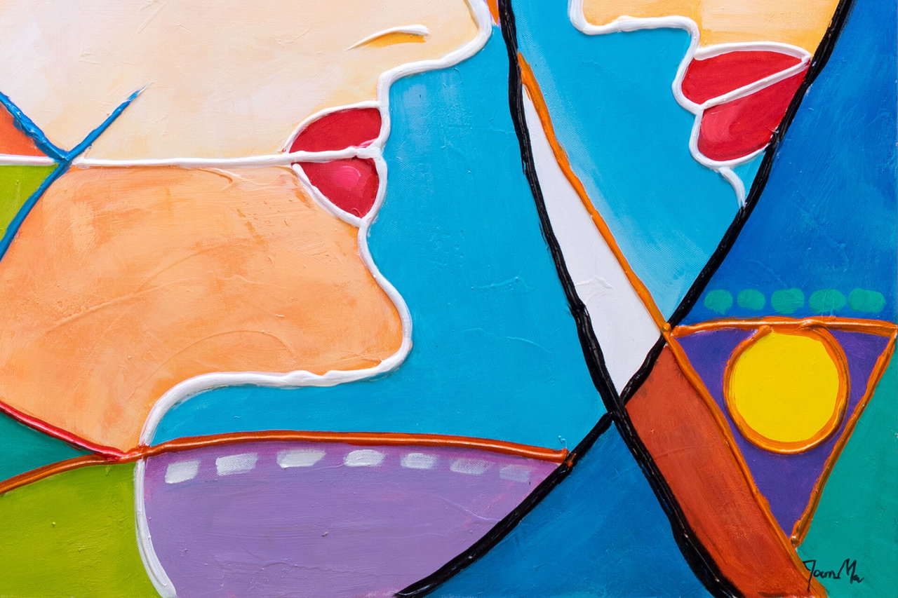 Handgeschilderd schilderij 'Queen of Mirrors' 87x87cm | incl. certificaat van echtheid in de ruimte.