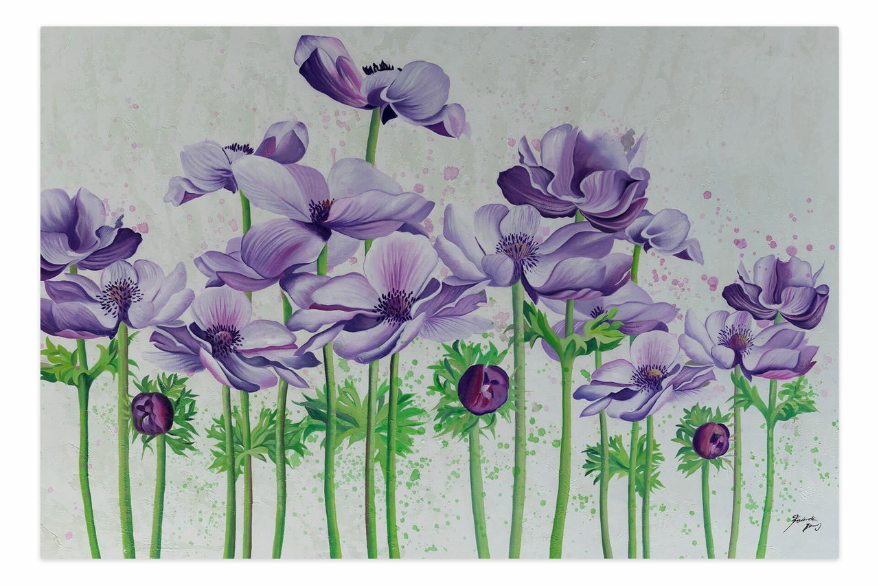 XXL Olieverf schilderijen 'Violet Ensemble' | Handgeschilderd unicum komt in de ruimte goed tot zijn recht.