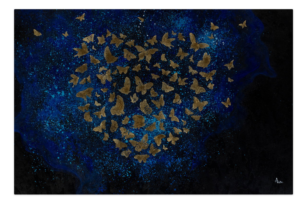 Olieverf schilderijen 'Heart of Butterflies' | Handgeschilderd unicum 180x120cm komt in de ruimte goed tot zijn recht.