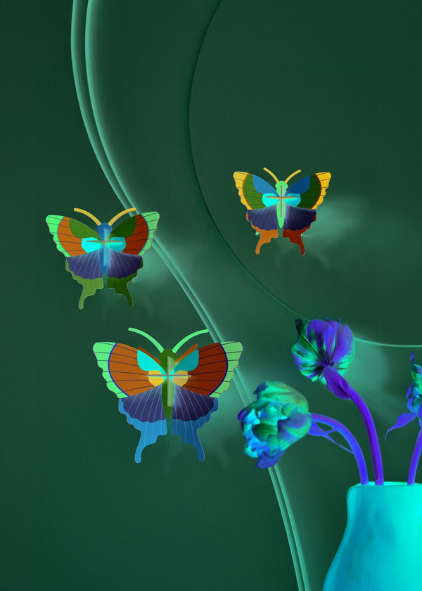 Wanddeko Papier 'Schmetterlings Trio'