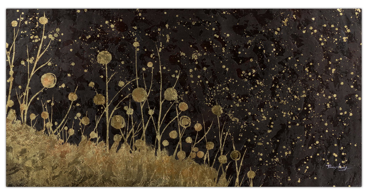 XXL Olieverf schilderijen 'Field of Golden Wishes' | Handgeschilderd unicum komt in de ruimte goed tot zijn recht.
