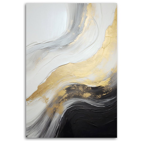 Kunstdruck auf Leinwand 'Golden Waves on Monochrome 5'