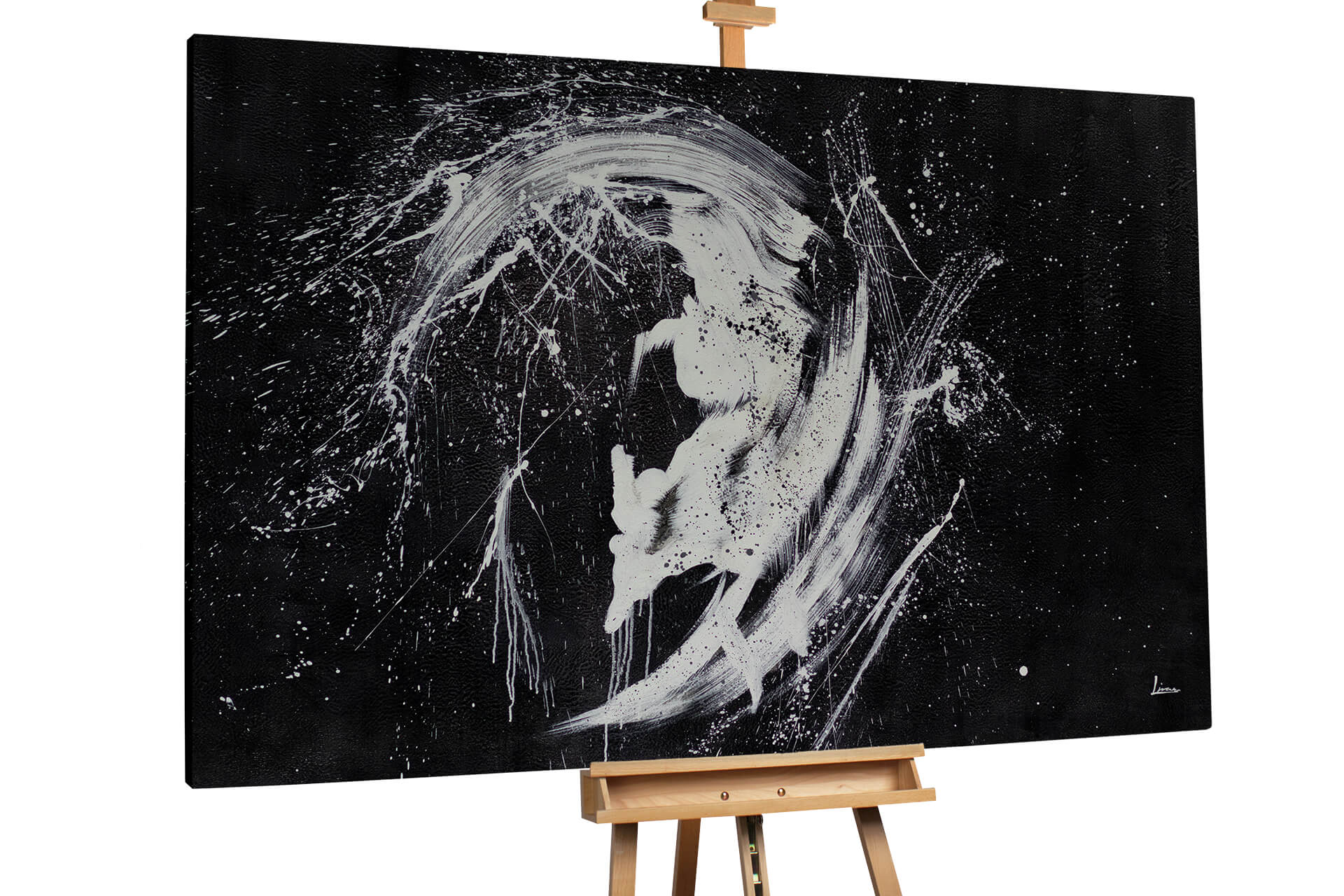 Tableau Moderne Forêt Noir Blanc Et Sarcelle Sur Toile - 120x50 Cm, Pour Salle à Manger