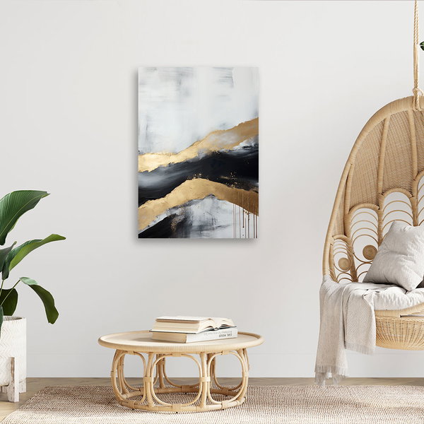 Kunstdruck auf Leinwand 'Golden Waves on Monochrome 1'