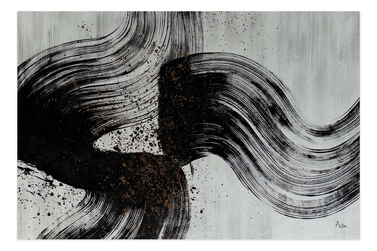 Olieverf schilderijen 'Calligraphic Motion' | Handgeschilderd unicum 180x120cm komt in de ruimte goed tot zijn recht.