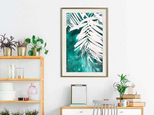 Poster 'White Palm on Teal Background'
