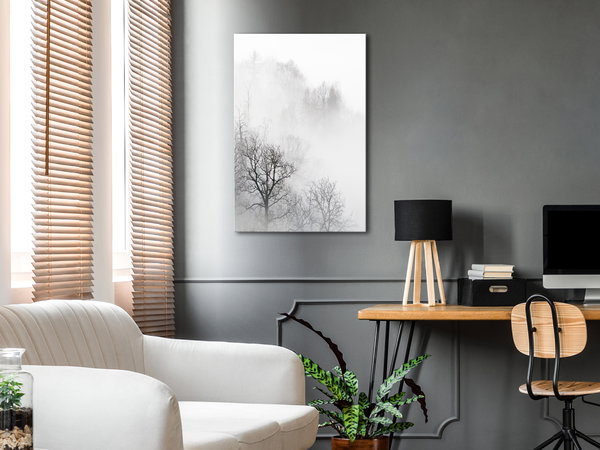 Kunstdruck auf Leinwand 'Trees In The Fog Vertical'