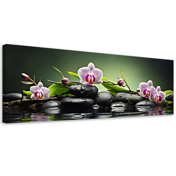 Kunstdruck auf Leinwand 'Orchids and Zen Stones on Water 2'