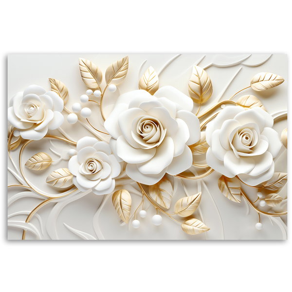 Kunstdruck auf Leinwand 'Floral Golden Leaves'