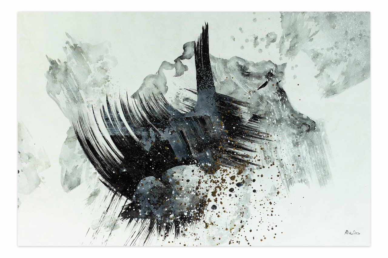Olieverf schilderijen 'Thunderstorm &amp; Stardust' | Handgeschilderd unicum 180x120cm komt in de ruimte goed tot zijn recht.