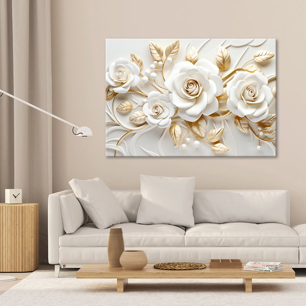 Kunstdruck auf Leinwand 'Floral Golden Leaves'