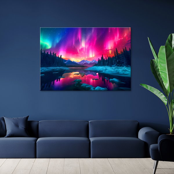 Kunstdruck auf Leinwand 'Aurora Borealis Over Tranquil Lake 4'