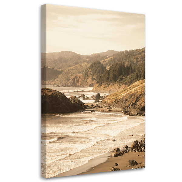 Kunstdruck auf Leinwand 'Rocky Coastline at Dusk'