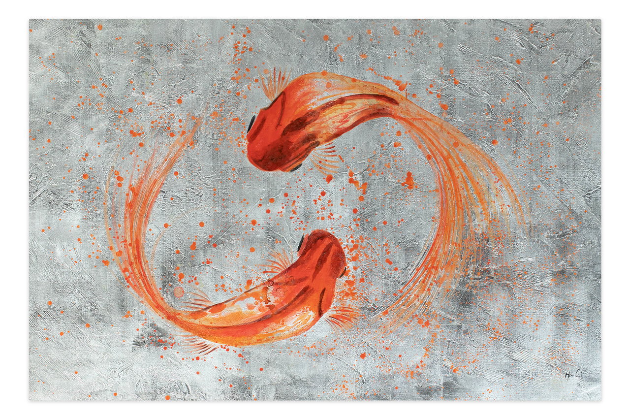 Olieverf schilderijen 'Dance of the Goldfishes' | Handgeschilderd unicum 180x120cm in de ruimte.